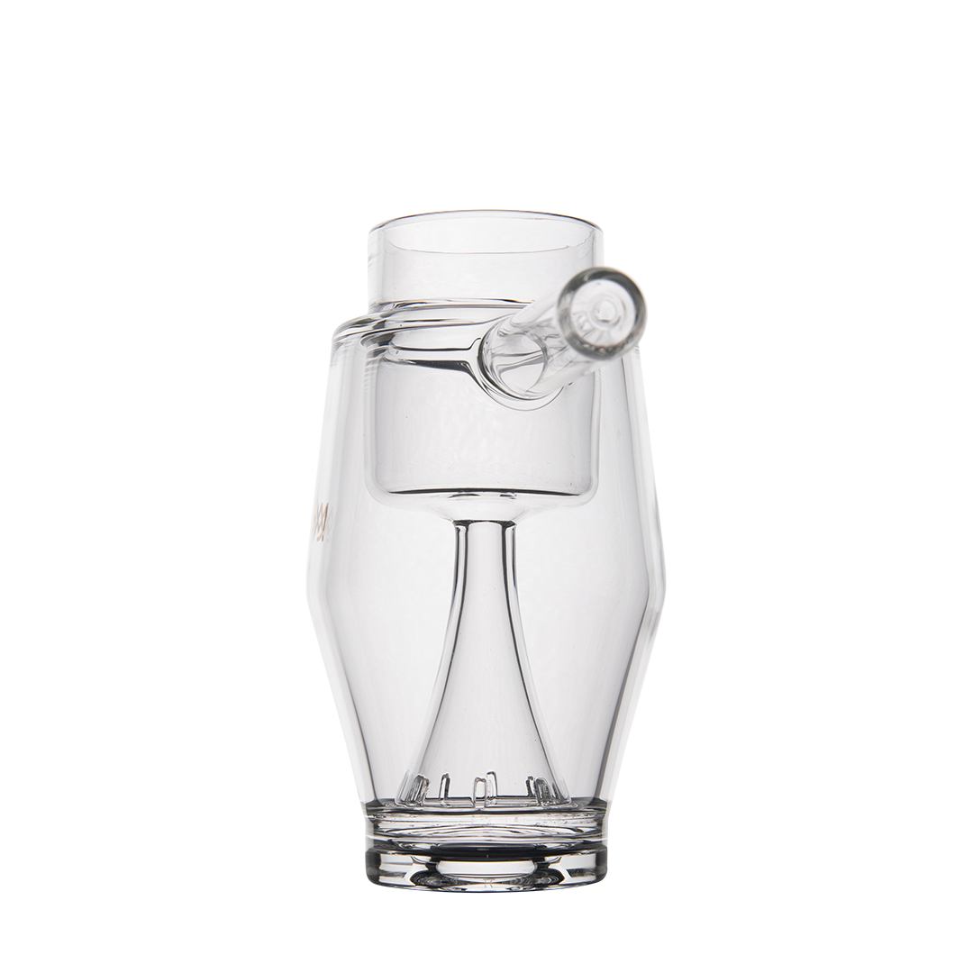 MJ Arsenal Proxy Bubbler Mini front view, compact glass dab rig with clear joint