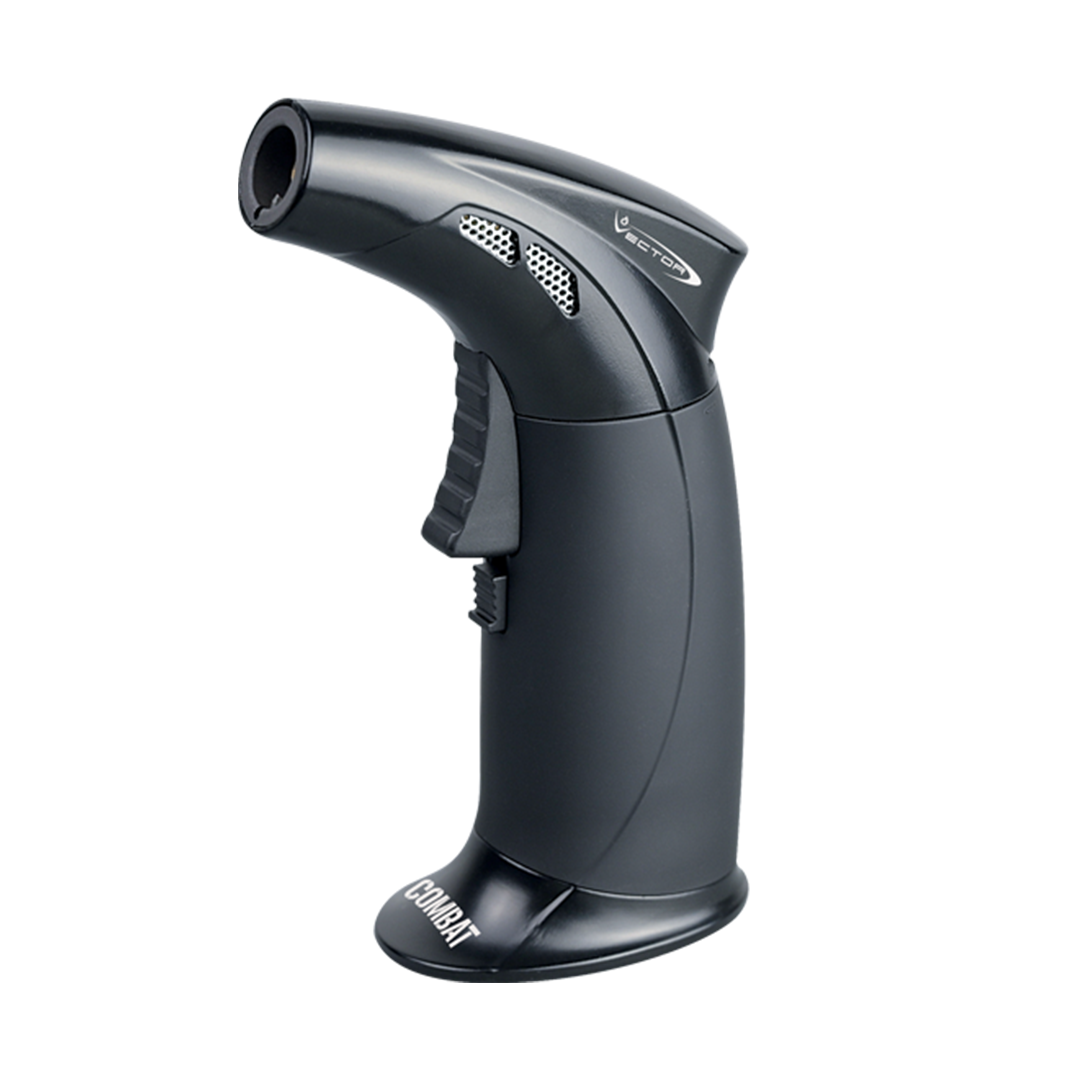Vector Combat Mini Torch in Black Matte - Eco-Friendly, Refillable Lighter with Stand, Side View