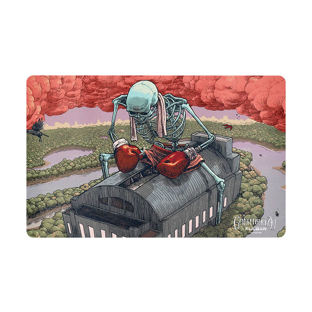 Grateful Dead themed vinyl dab mat with vibrant skeleton artwork, ideal for home decor and stoner parents.