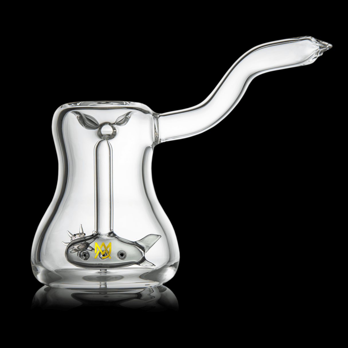 MJ Arsenal Abyss Compact Bubbler - Clear Glass with Fish Detail, Front View