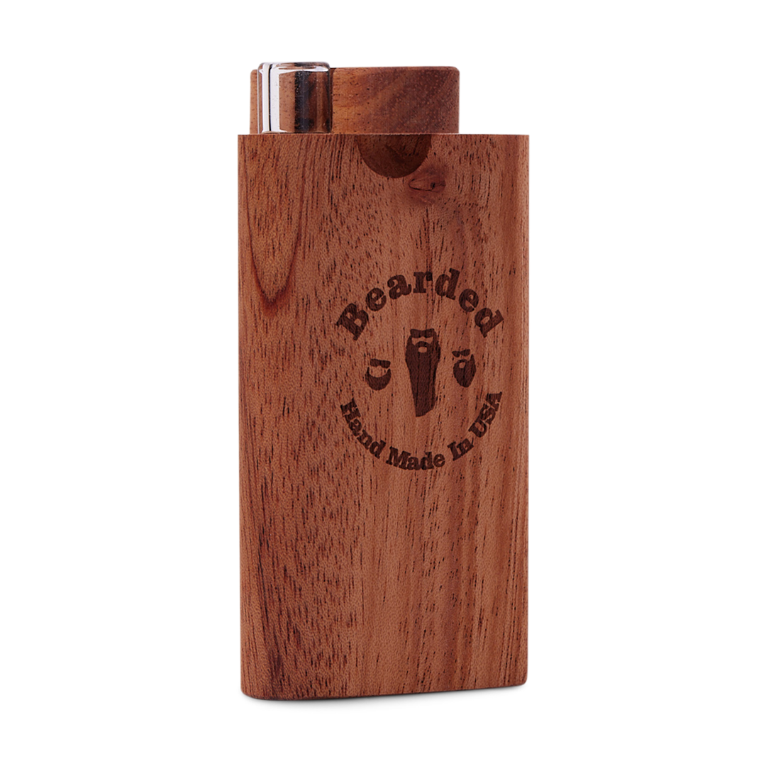 Bearded Distribution Stubby Wood Dugout with Glass Chillum - African Mahogany Front View