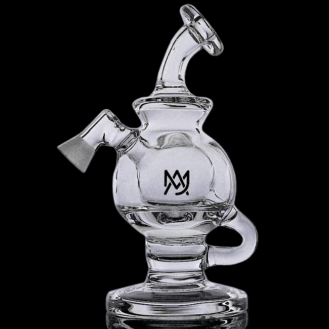 MJ Arsenal Atlas Vape Edition dab rig, clear glass with MJ logo, side view on white background