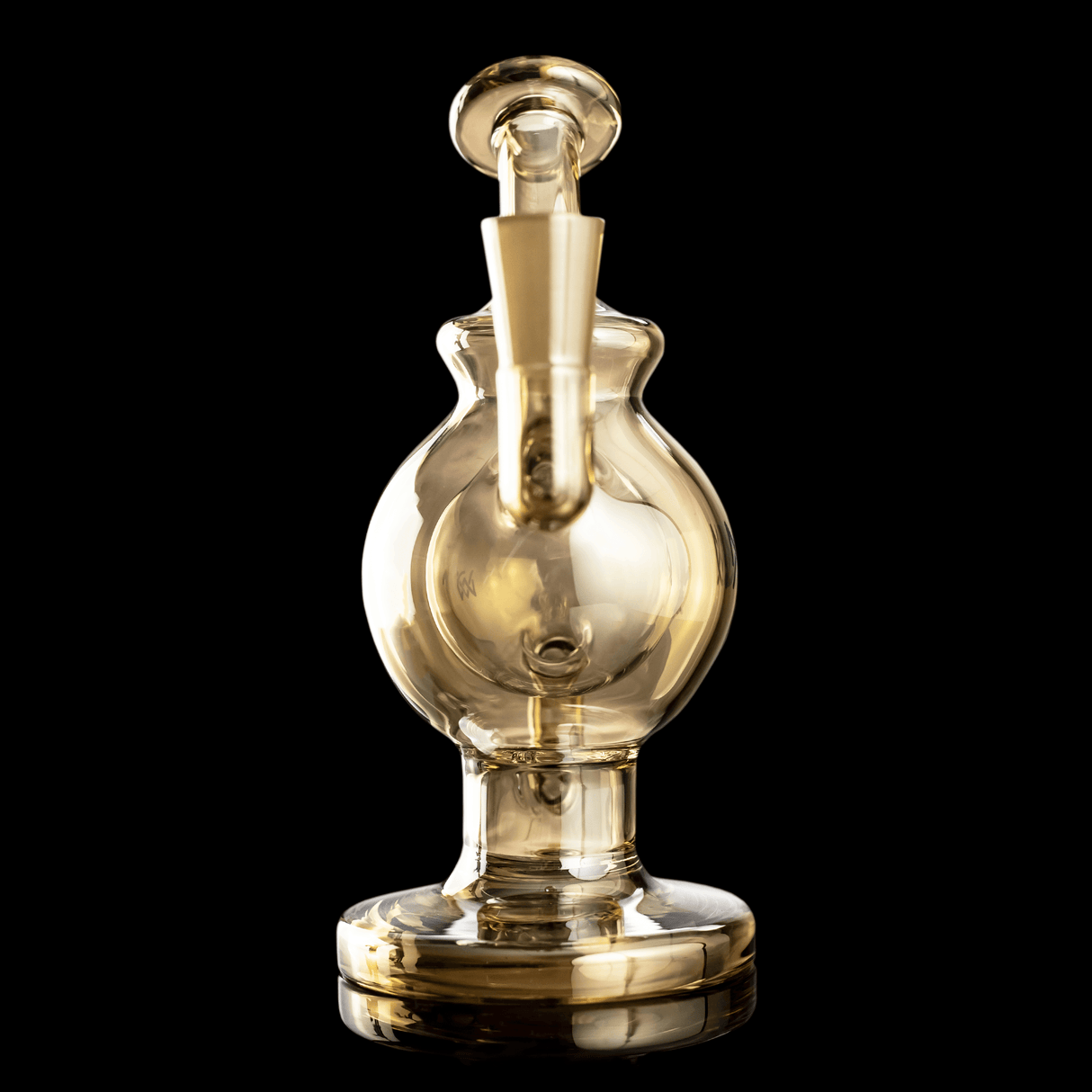 MJ Arsenal Gold Atlas Mini Rig LE featuring honeycomb percolator, 90-degree joint, front view on black background