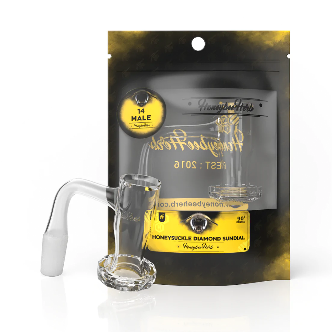 Honeybee Herb Bangers Black Line, Honey Suckle Diamond Sundial, 90Β° joint angle, clear view