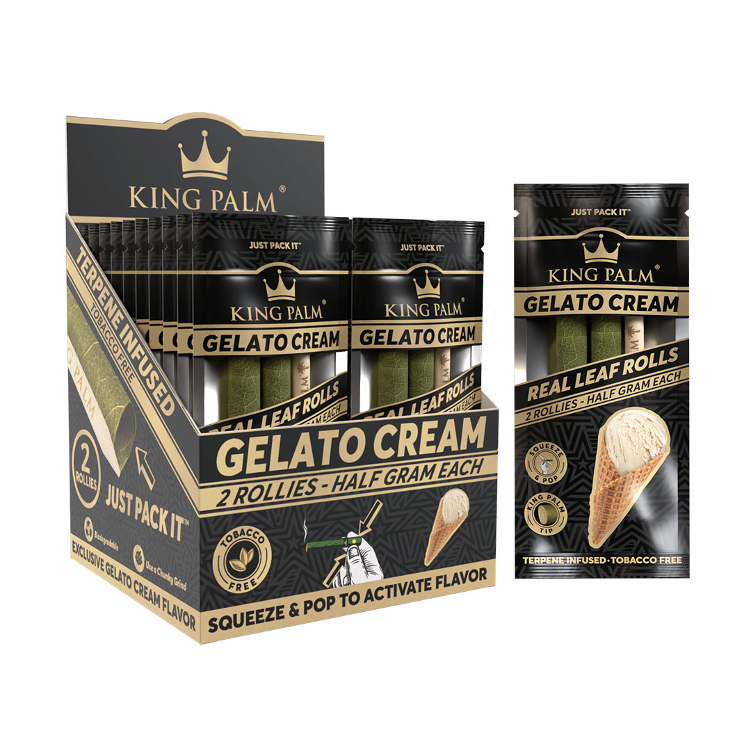 King Palm Gelato Cream Flavored Rollie Cones with Pop Pearl Filters, 20 Packs Display