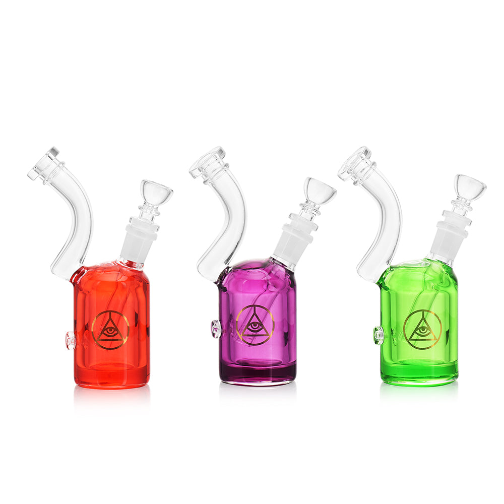 Ritual Smoke Blizzard Bubblers in red, purple, and green with side view on white background