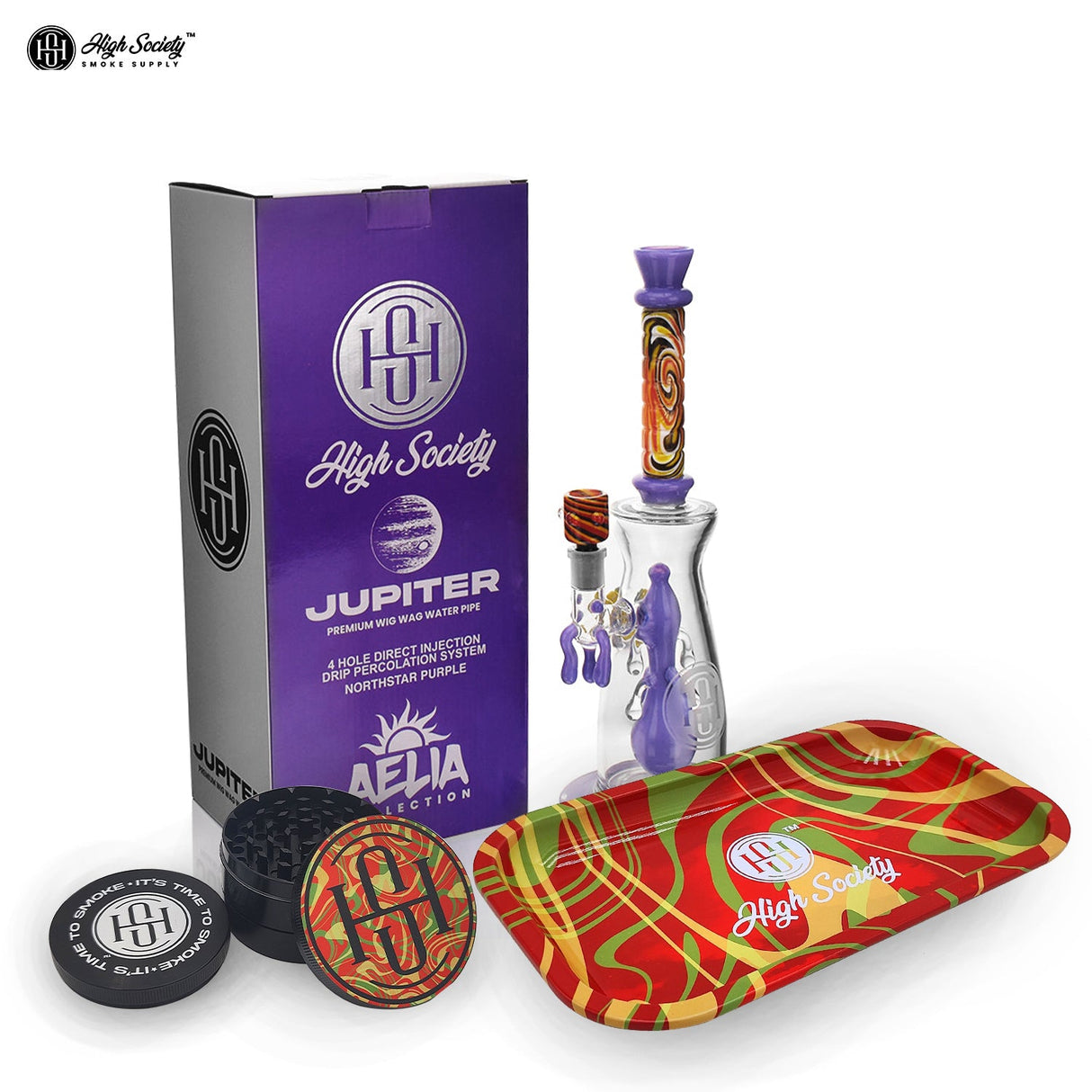 High Society Jupiter Daily Driver Bundle with Glass Bong and Accessories