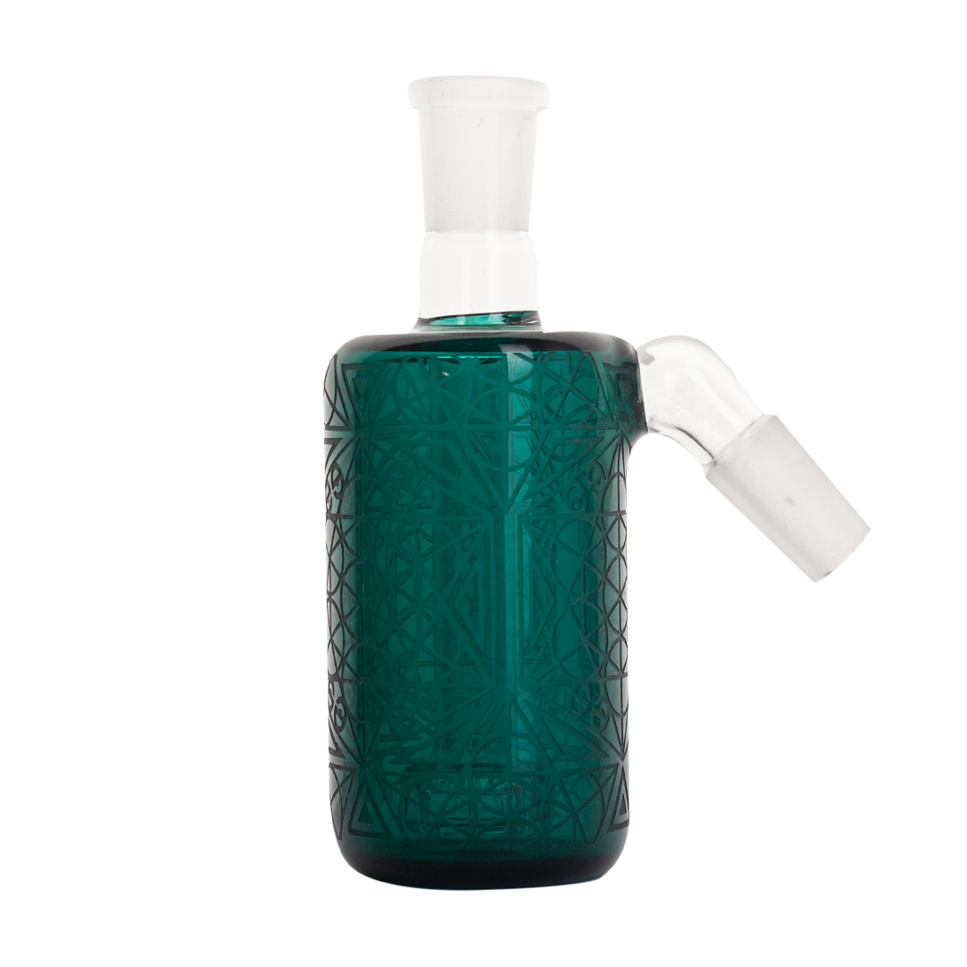 Cheech Glass 5" Abstract Sandblasted Ashcatcher in Blasted-Teal with 45Β° Joint - Front View