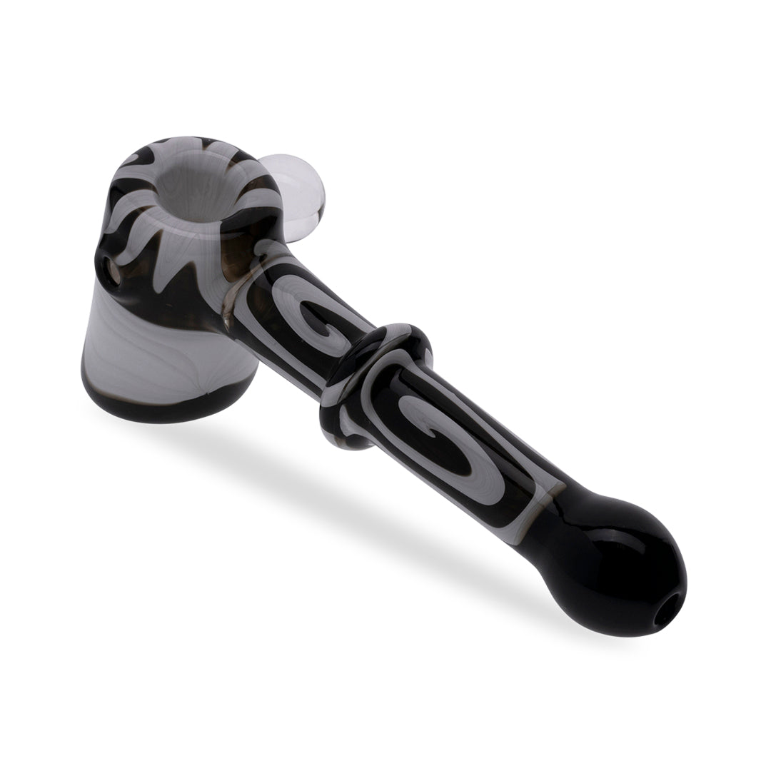 Medusa Customs 5.5" Hammer Head Hand Pipe - Black with Swirl Design - Side View