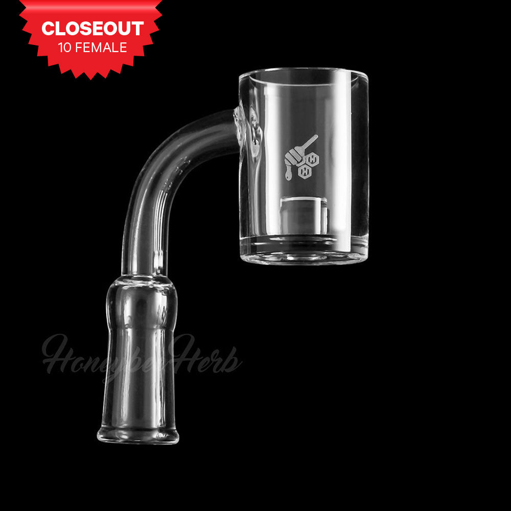 CORE REACTOR QUARTZ BANGER 90Β° by Honeybee Herb, 10mm Female Joint Side View on Black