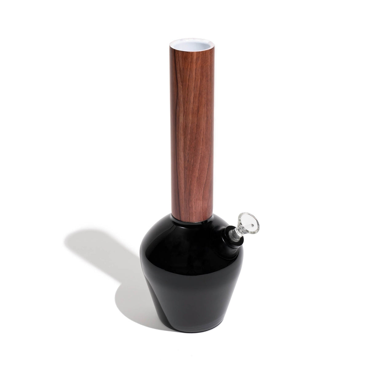 Chill Mix & Match Series bong with gloss black base and wooden neck - top angle view