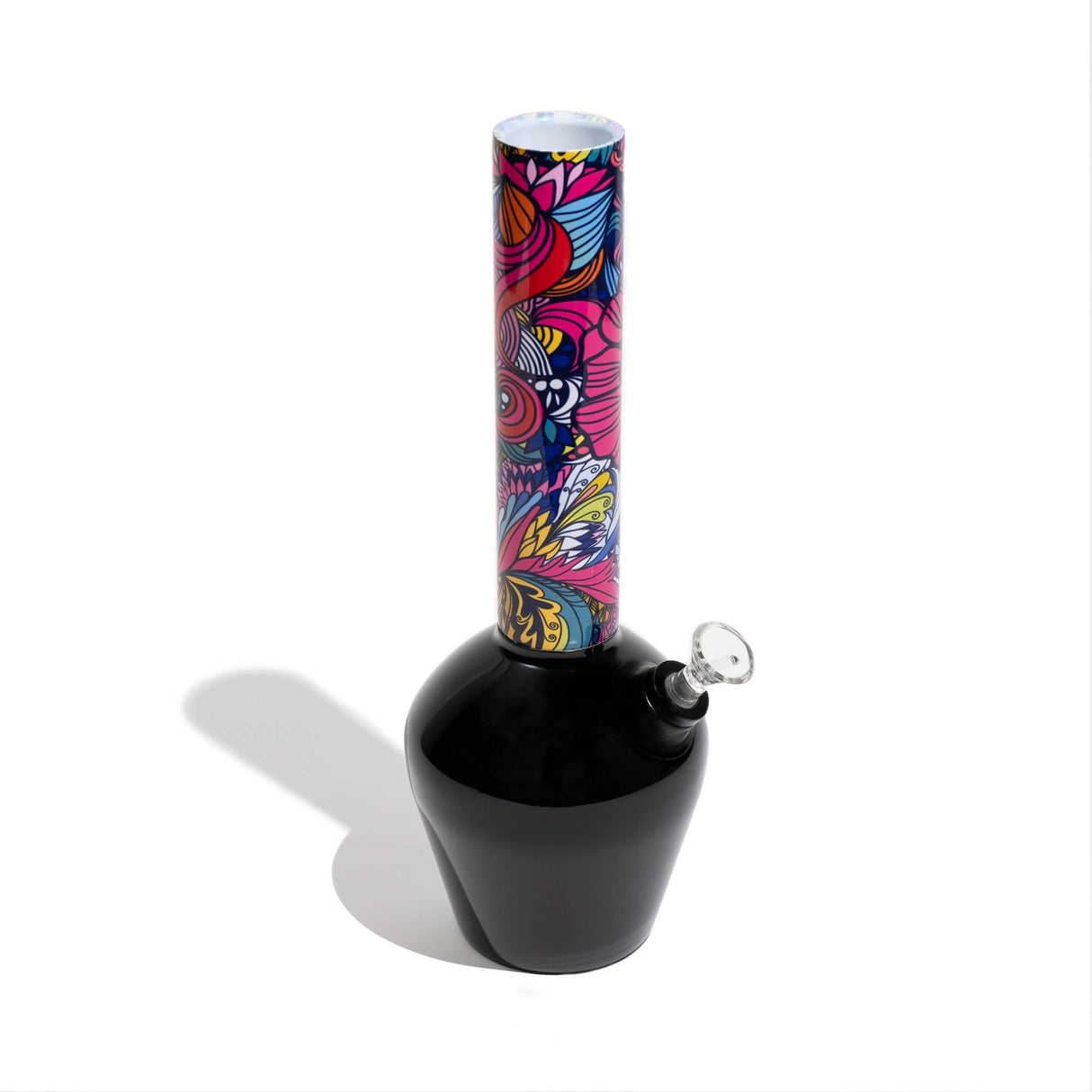 Chill Steel Pipes Mix & Match Series bong with a gloss black base and colorful patterned tube, top view