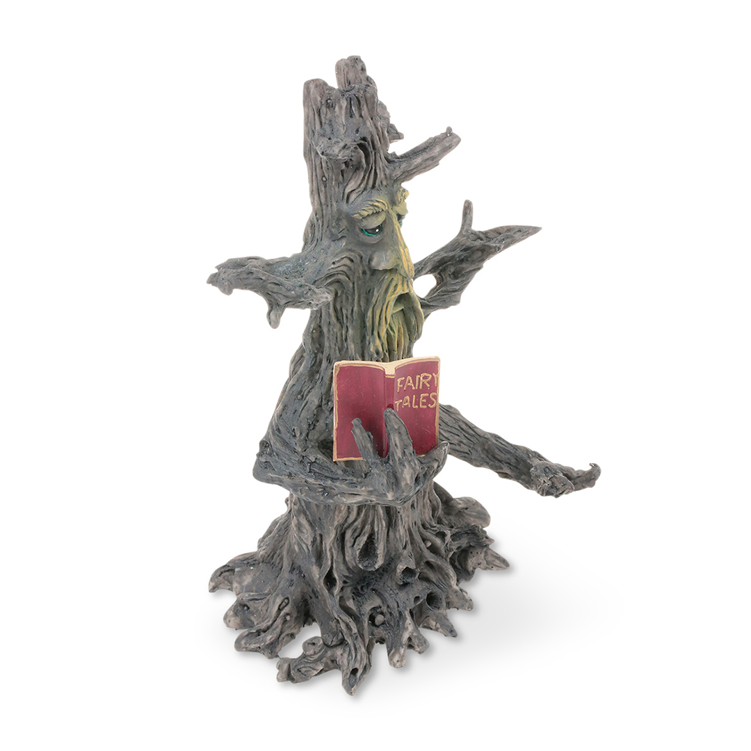 Fantasy Tower Incense Burner featuring a mystical tree design with a 'Fairy Tales' book, front view