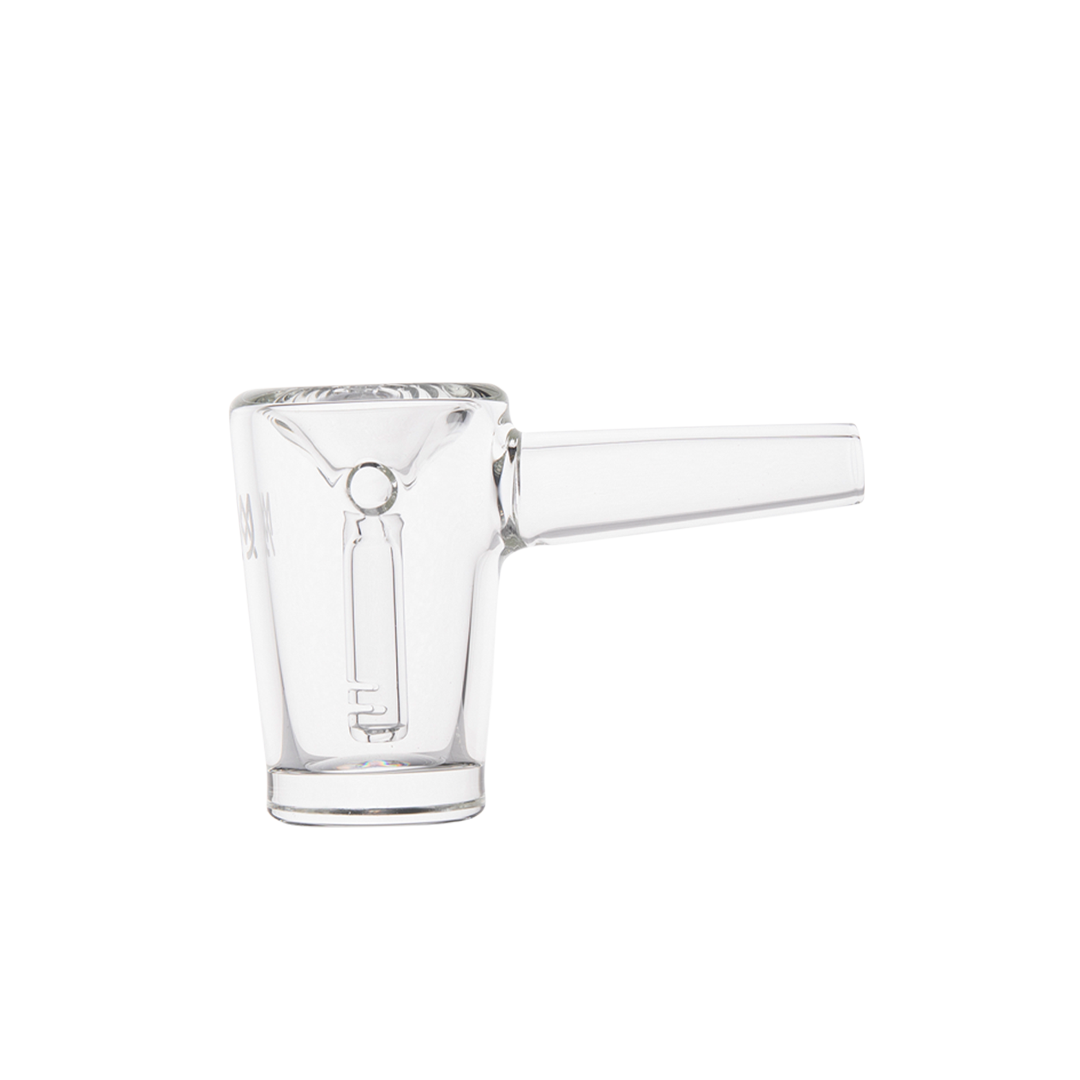 MJ Arsenal Basin Compact Bubbler in Clear, Front View, 100% Borosilicate Glass with Advanced Water Filtration