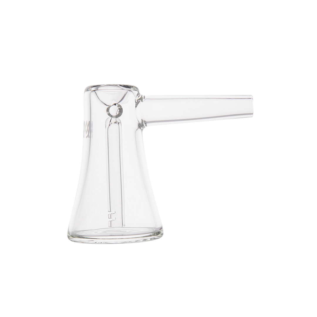 MJ Arsenal Vulkan Bubbler in clear variant, side view on seamless white background