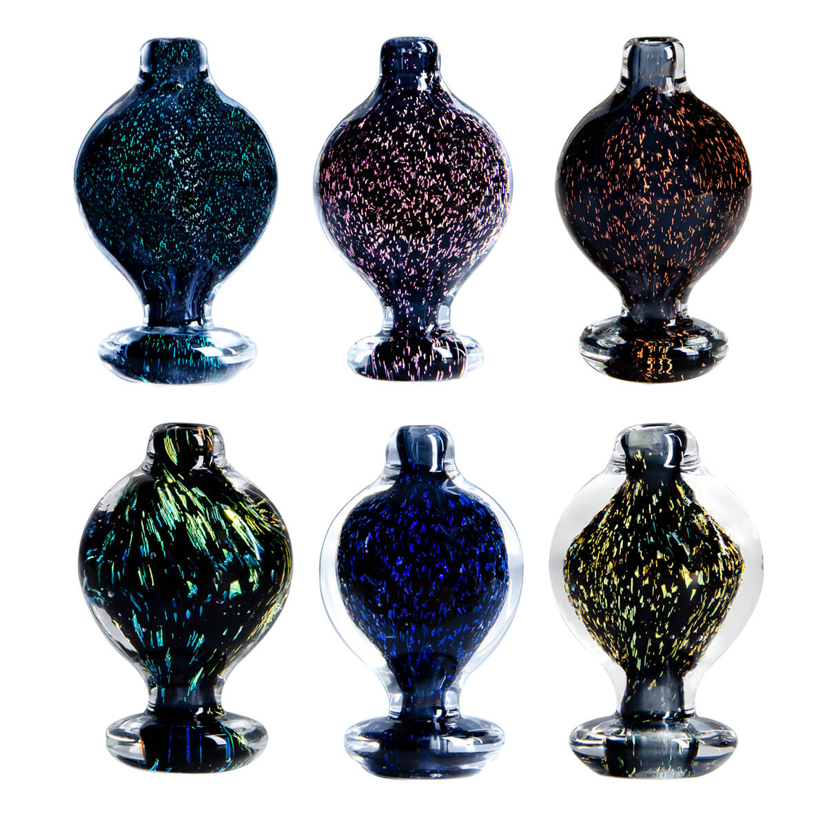 VLAB Dichro Carb Caps in various colors for E-Rigs, front view on seamless white background