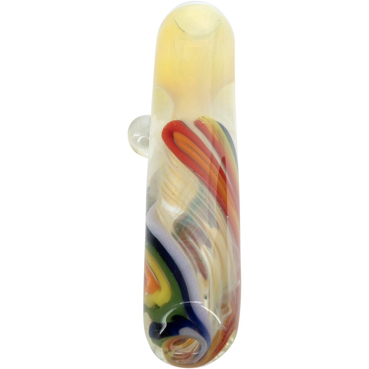LA Pipes Rainbow Fume Chillum Pipe with vibrant color swirls, front view on white background