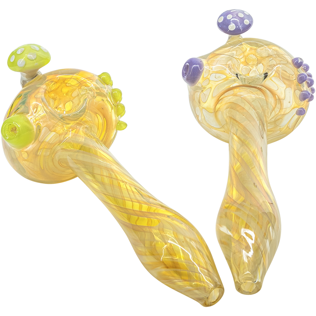 LA Pipes "Shrooming" Spoon with color-changing fumed borosilicate glass, mushroom head design.