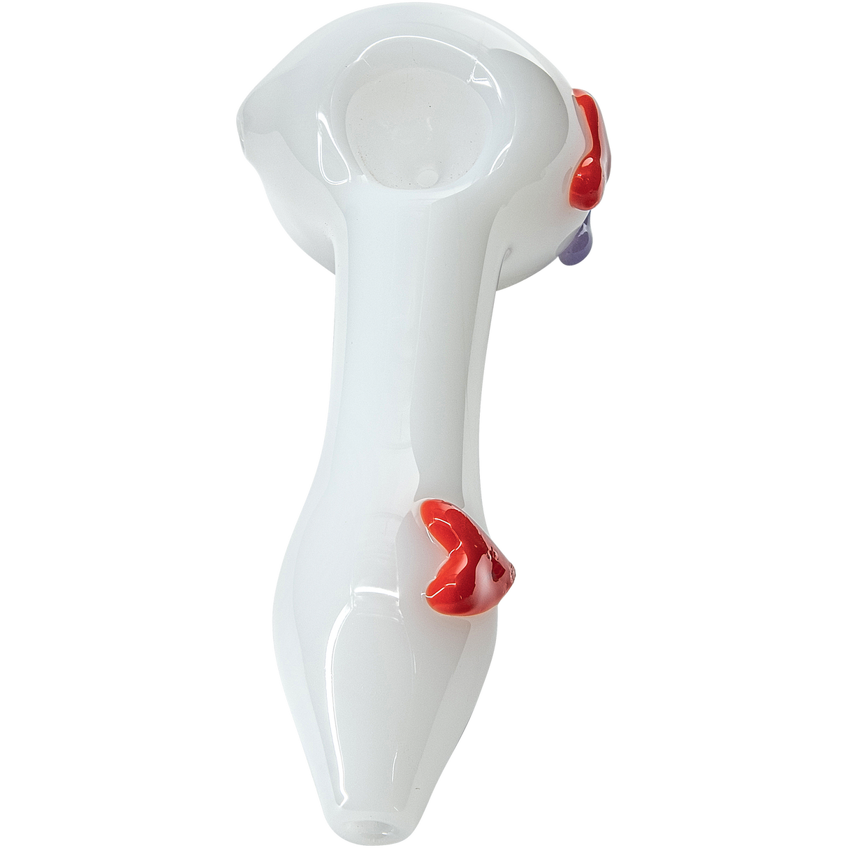 LA Pipes White Drooper Spoon with Red Hearts, Borosilicate Glass, Front View