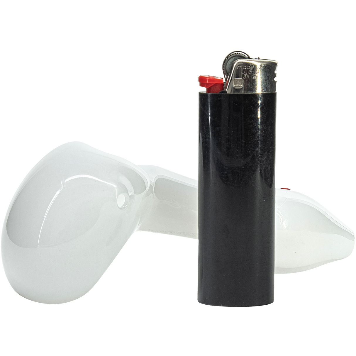 LA Pipes "Drooping Hearts" Solid White Drooper Spoon Pipe with Deep Bowl - Side View