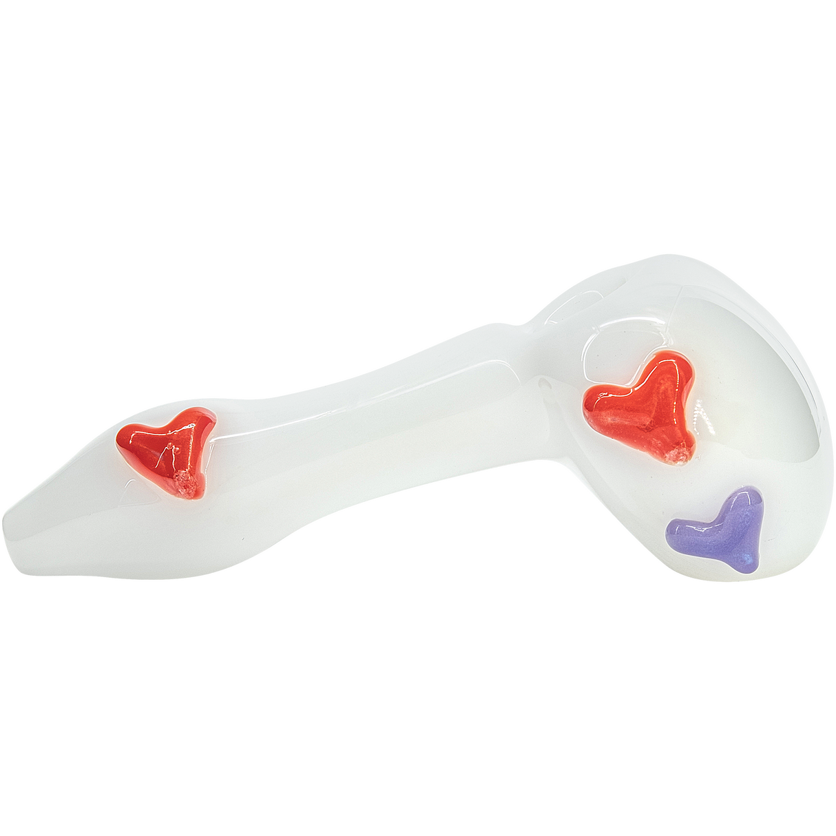 LA Pipes White Drooper Spoon with Colorful Heart Accents - Borosilicate Glass