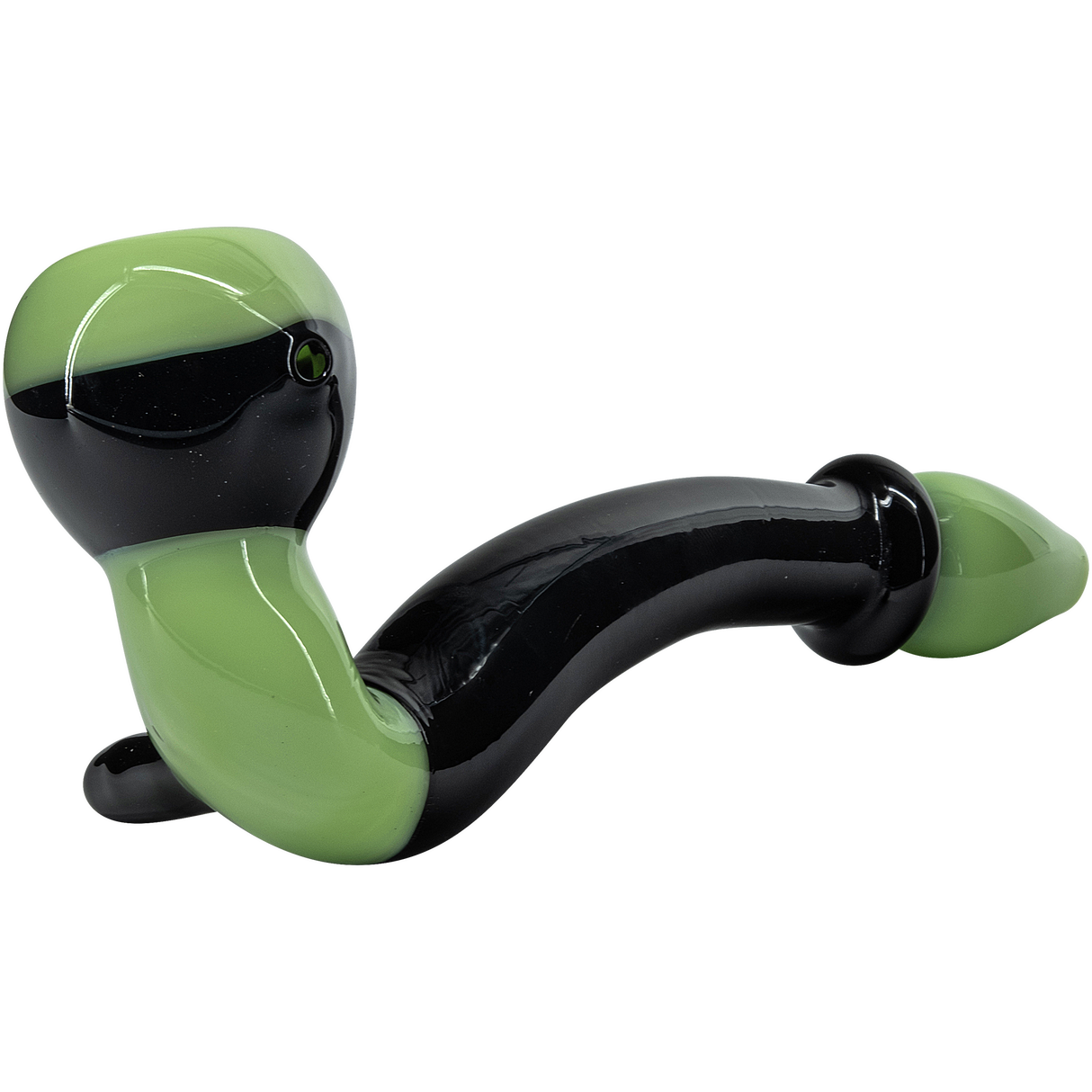 LA Pipes "Alien Locks" Green n Black Sherlock Pipe with Borosilicate Glass, Side View