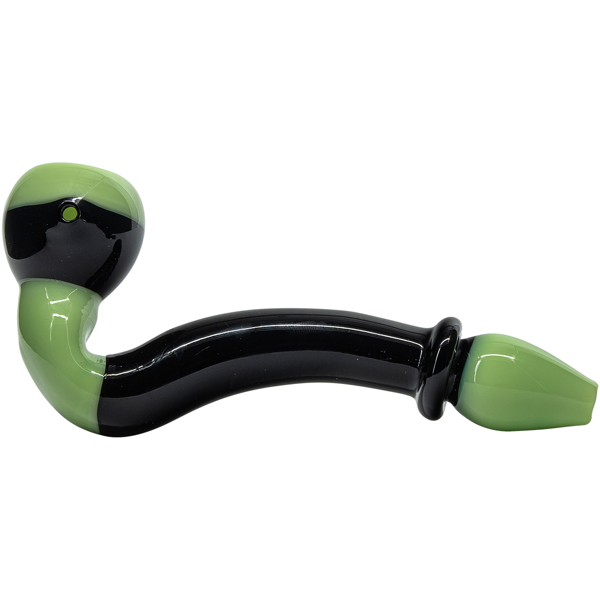 LA Pipes "Alien Locks" Green n Black Sherlock Pipe with Borosilicate Glass - Top View