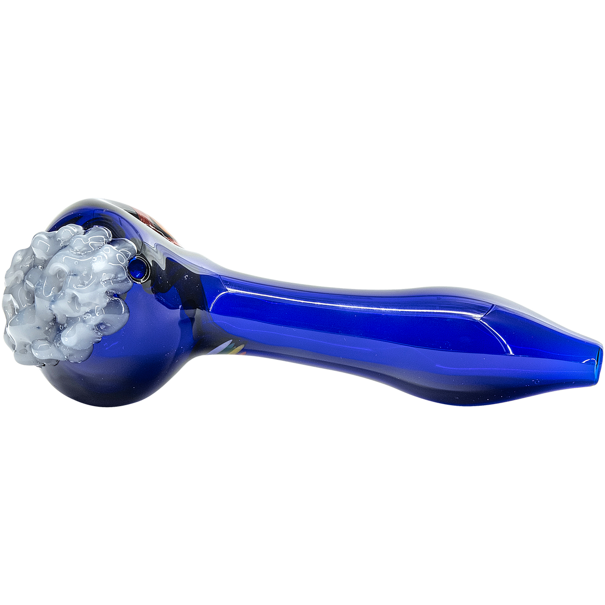 LA Pipes "Rainbows n Clouds" Cobalt Blue Glass Pipe with 3D Cloud Detail - Side View