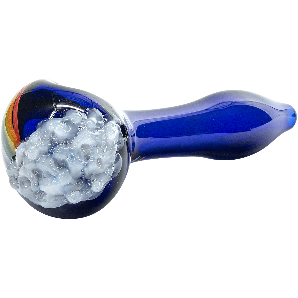 LA Pipes "Rainbows n Clouds" Cobalt Blue Glass Pipe with Cloud Detailing - Side View