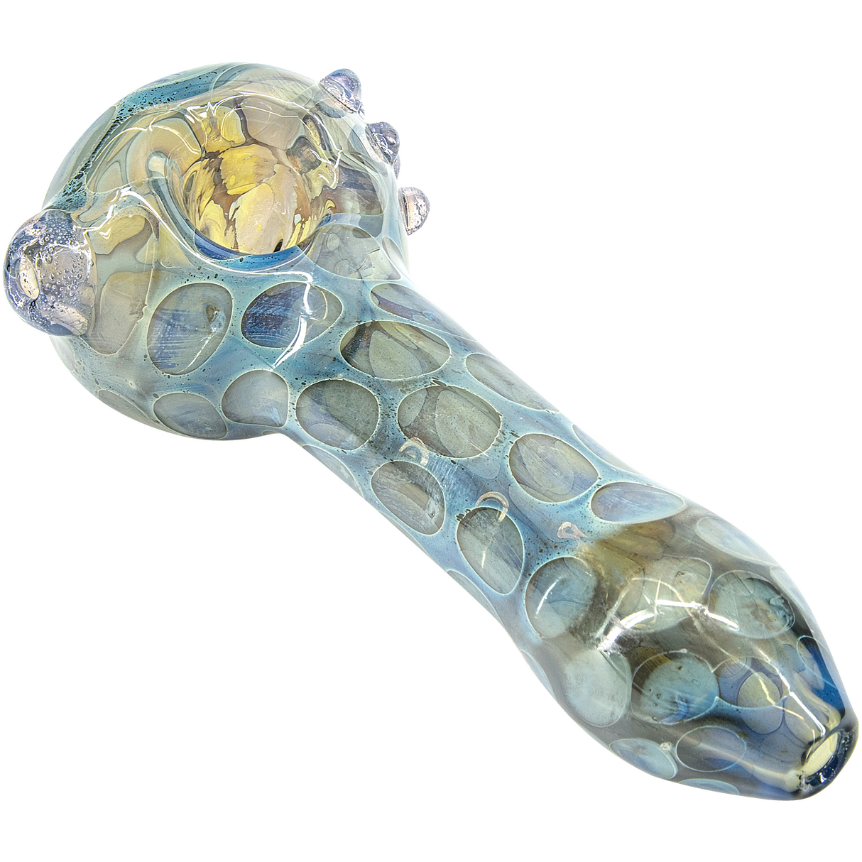 LA Pipes "Speckled Moon" Silver Fumed Cobalt Spoon Pipe with Intricate Patterns - Top View
