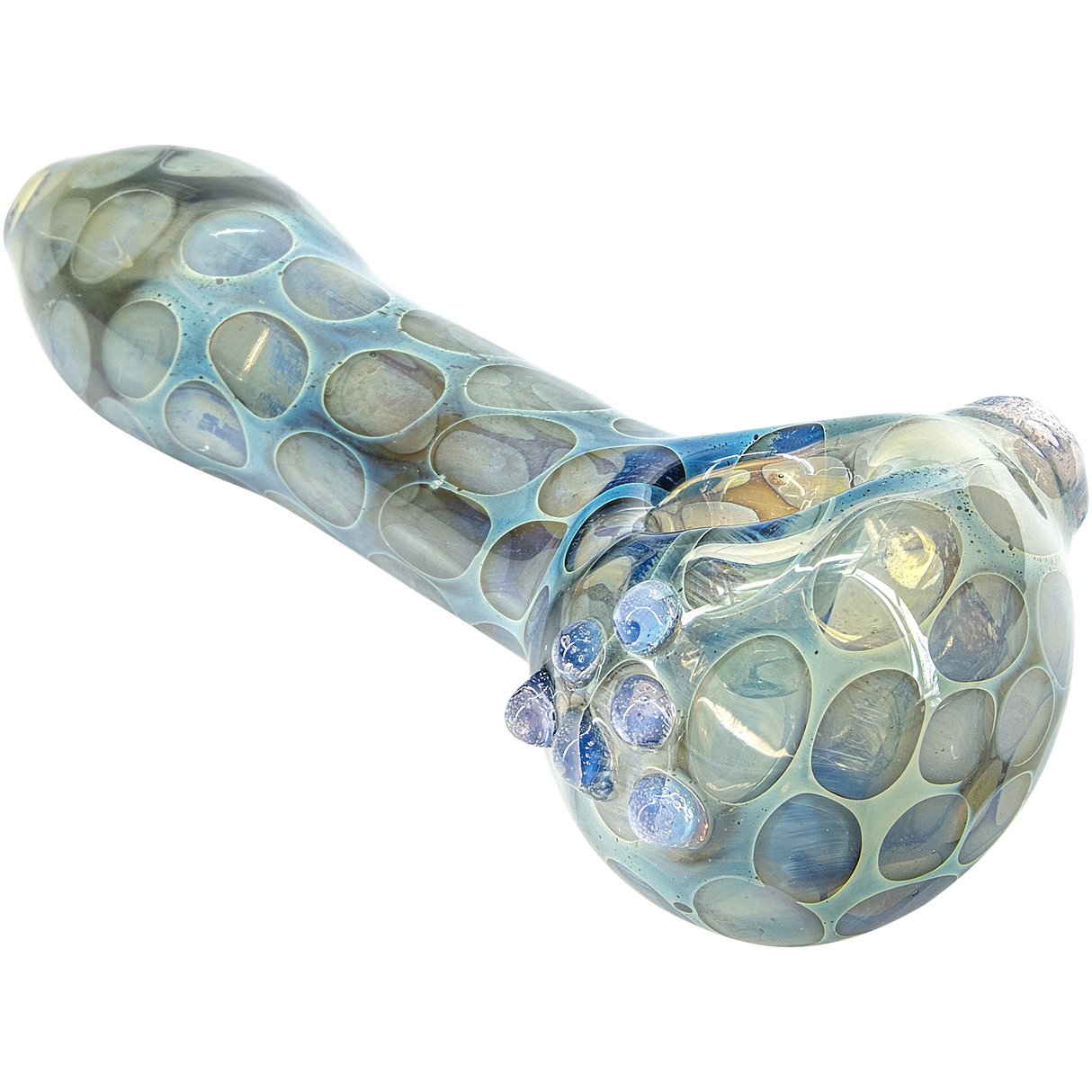 LA Pipes "Speckeled Moon" Silver Fumed Cobalt Spoon Pipe, Angled Side View