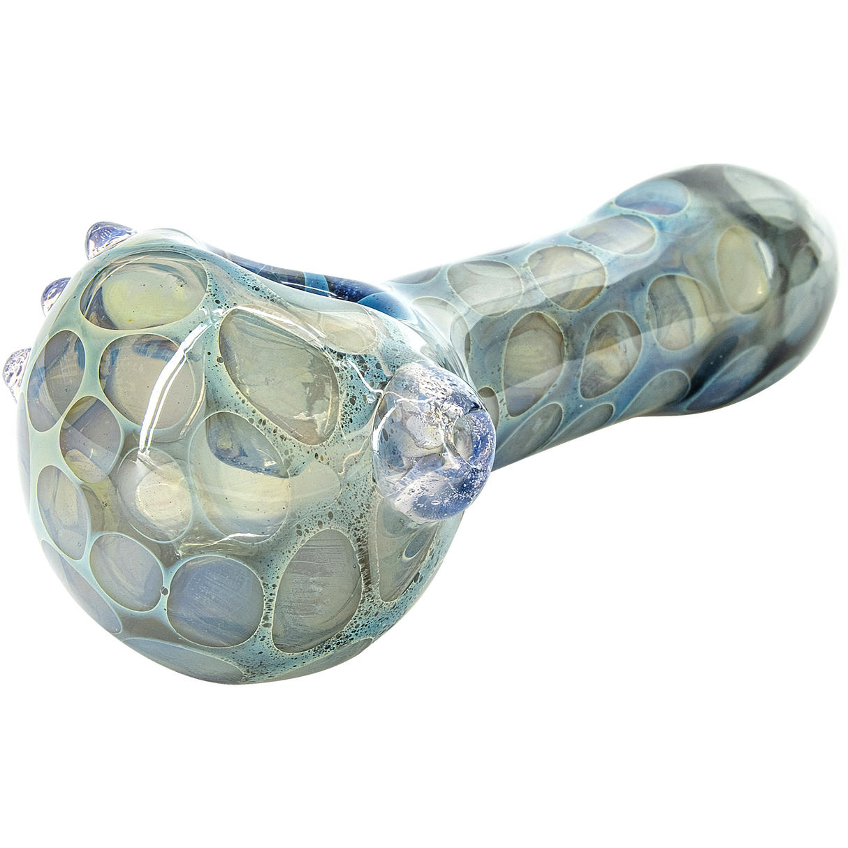 LA Pipes "Speckled Moon" Silver Fumed Cobalt Spoon Pipe with Intricate Design - Side View