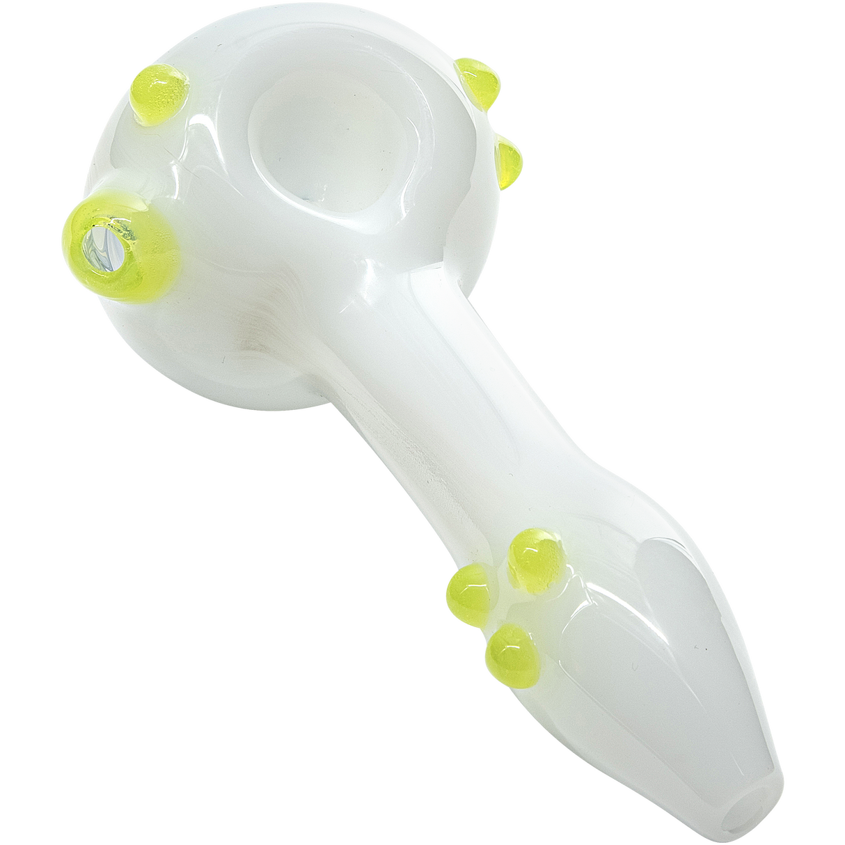 LA Pipes 6.25" Ivory Wig-Wag Spoon Pipe with Yellow Accents, Handmade in LA - Top View