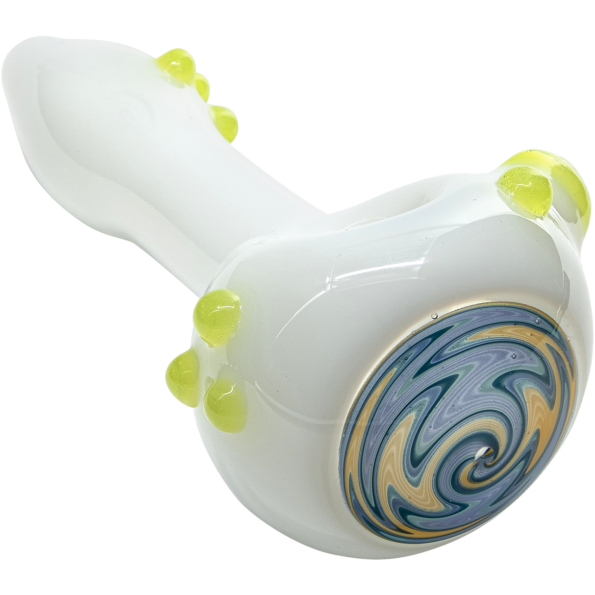LA Pipes 6.25" Ivory Wig-Wag Spoon Pipe with Colored Glass Accents - Top View