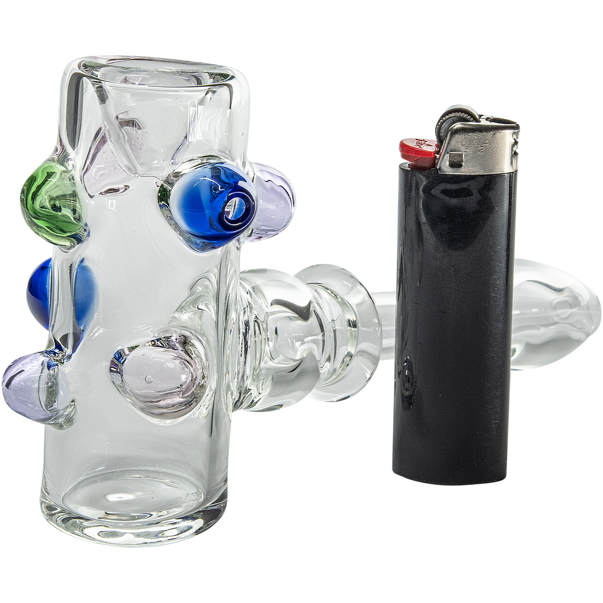LA Pipes Wonka Will Briar-Shaped Glass Pipe, Colorful Marbles, with Standard Lighter for Scale