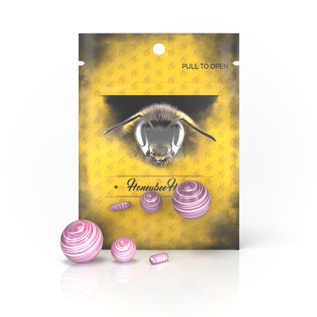 Honeybee Herb Pink Dab Marble Set for E-Rigs on yellow background with bee design