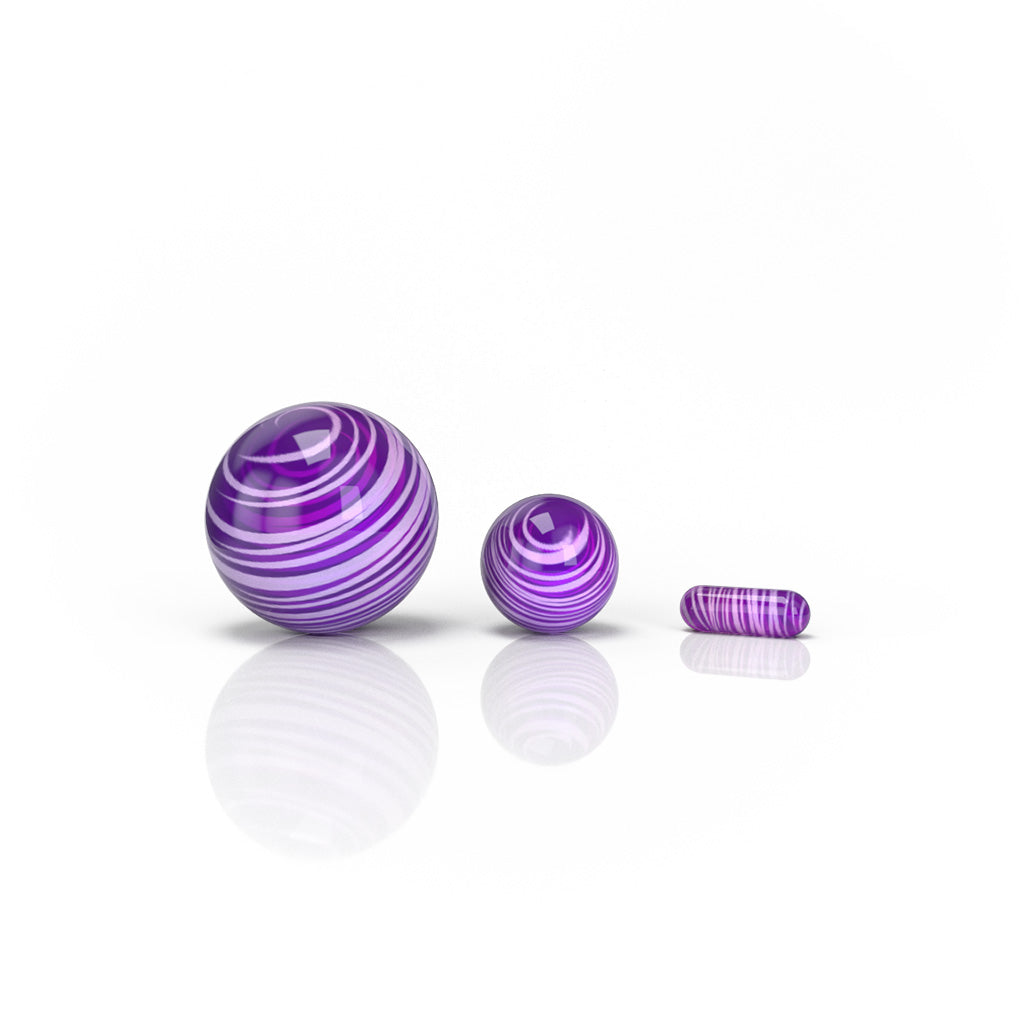 Honeybee Herb Purple Striped Borosilicate Glass Dab Marbles Set on White Background