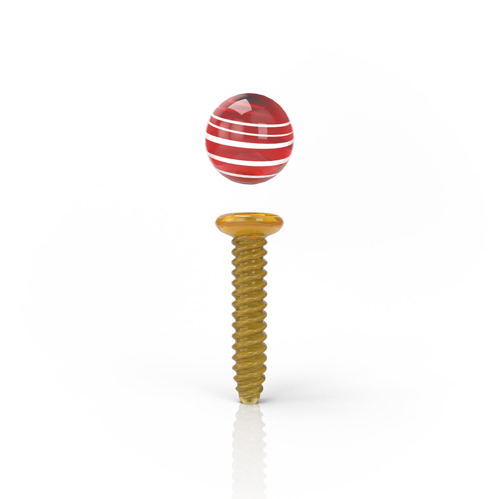 Honeybee Herb Dab Screw in Amber and Red Stripes, Borosilicate Glass, Front View