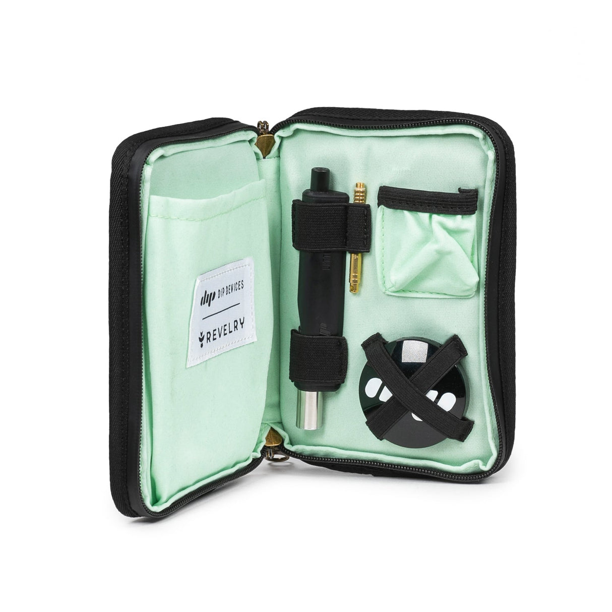 Revelry Supply 'The Dab Kit' open view showing smell proof compartments and dab tools