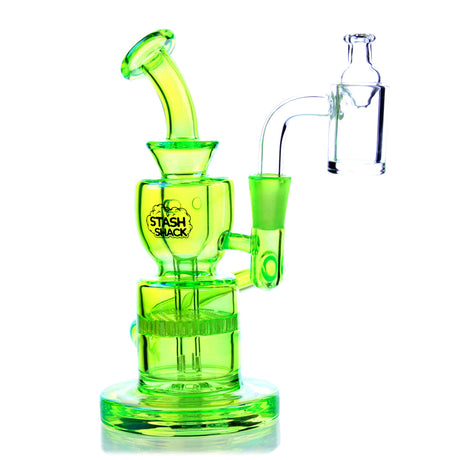 Dahlia Mini Rig in vibrant green with honeycomb percolator, 10mm joint, and angled banger - front view