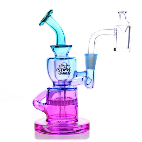 Dahlia Mini Rig by The Stash Shack, blue and purple borosilicate glass with honeycomb percolator, front view