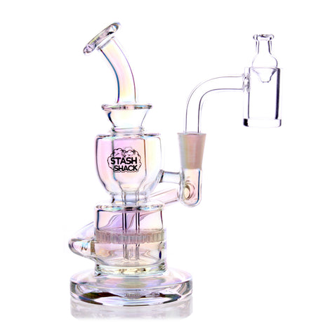 Dahlia Mini Rig by The Stash Shack with honeycomb percolator, 90-degree joint, front view on white background