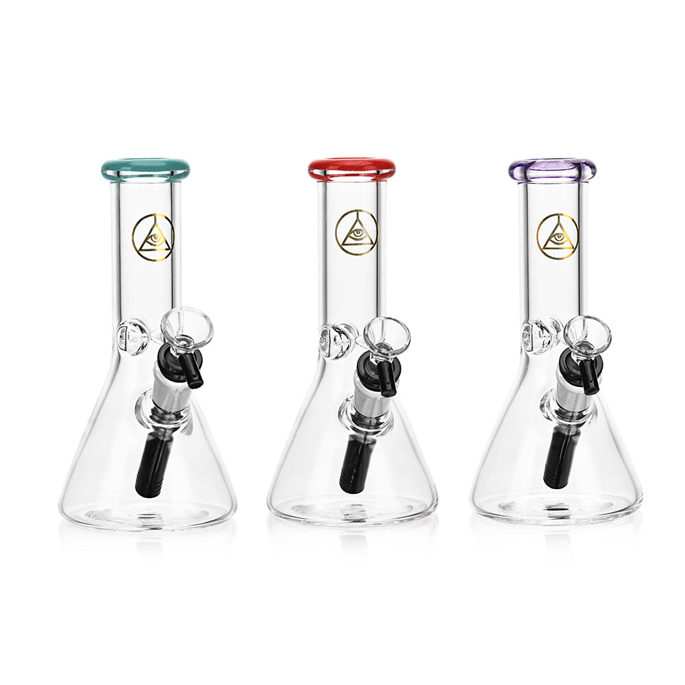 Ritual Smoke 8" Beaker Bongs with Turquoise, Red, Purple Accents - Front View