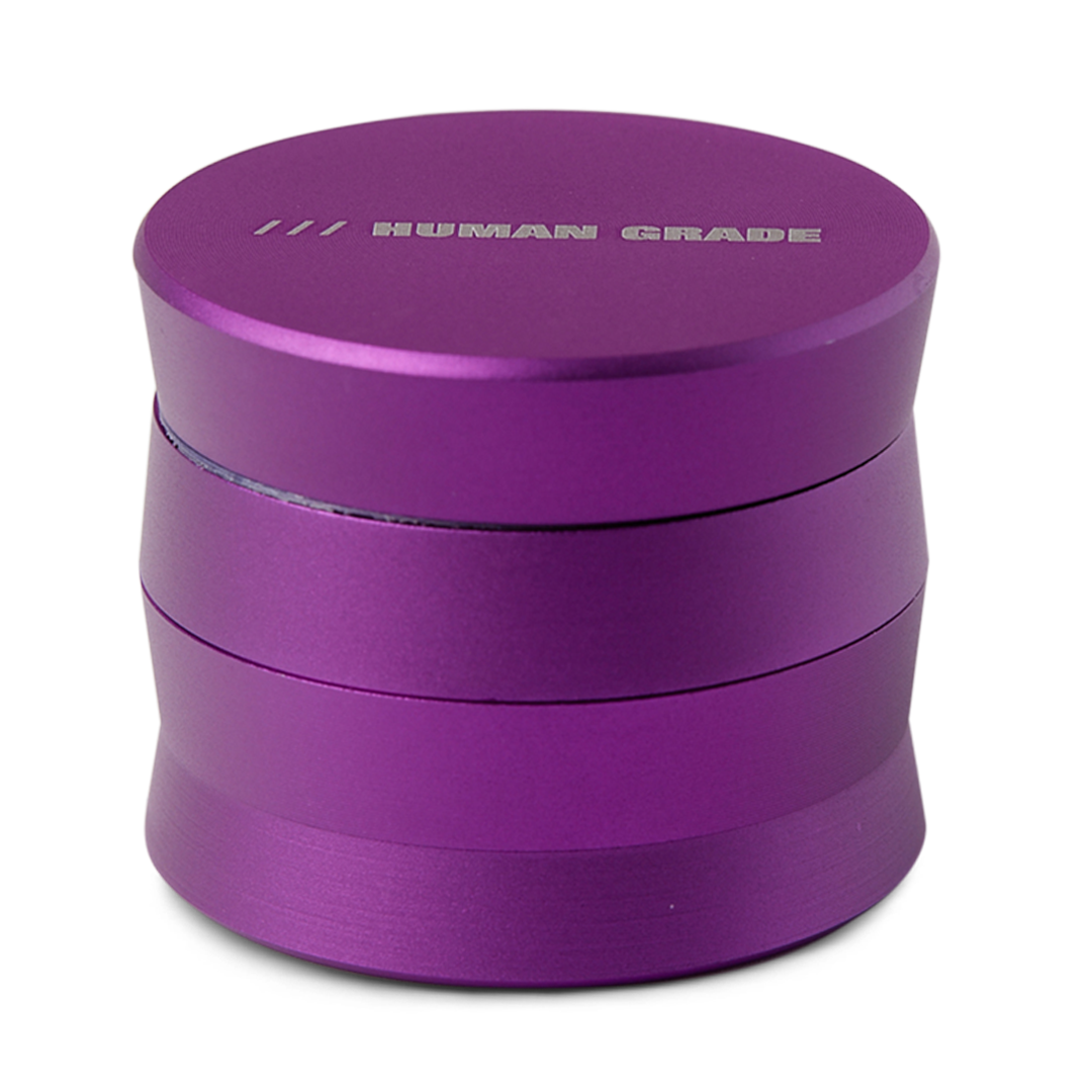 Human Grade Grinder 3A in Purple, 2" 4-Piece, Durable Aluminum, Front View