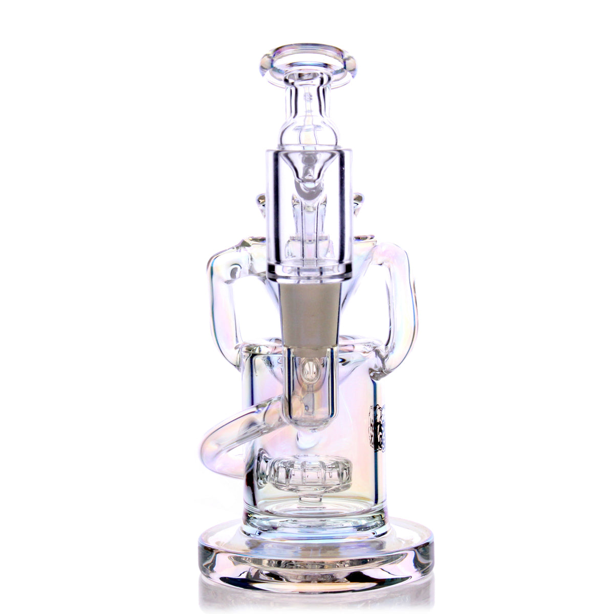 Desert Rose Mini Rig by The Stash Shack, compact 5.5" with showerhead percolator, front view on white