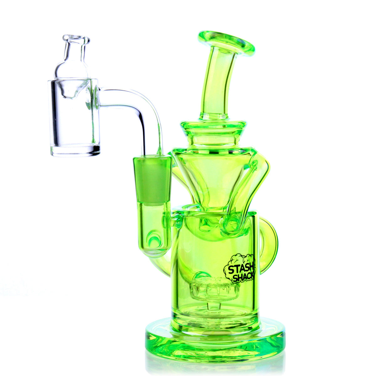 Desert Rose Mini Rig in vibrant green, compact 5.5" with showerhead percolator, 90-degree joint, front view