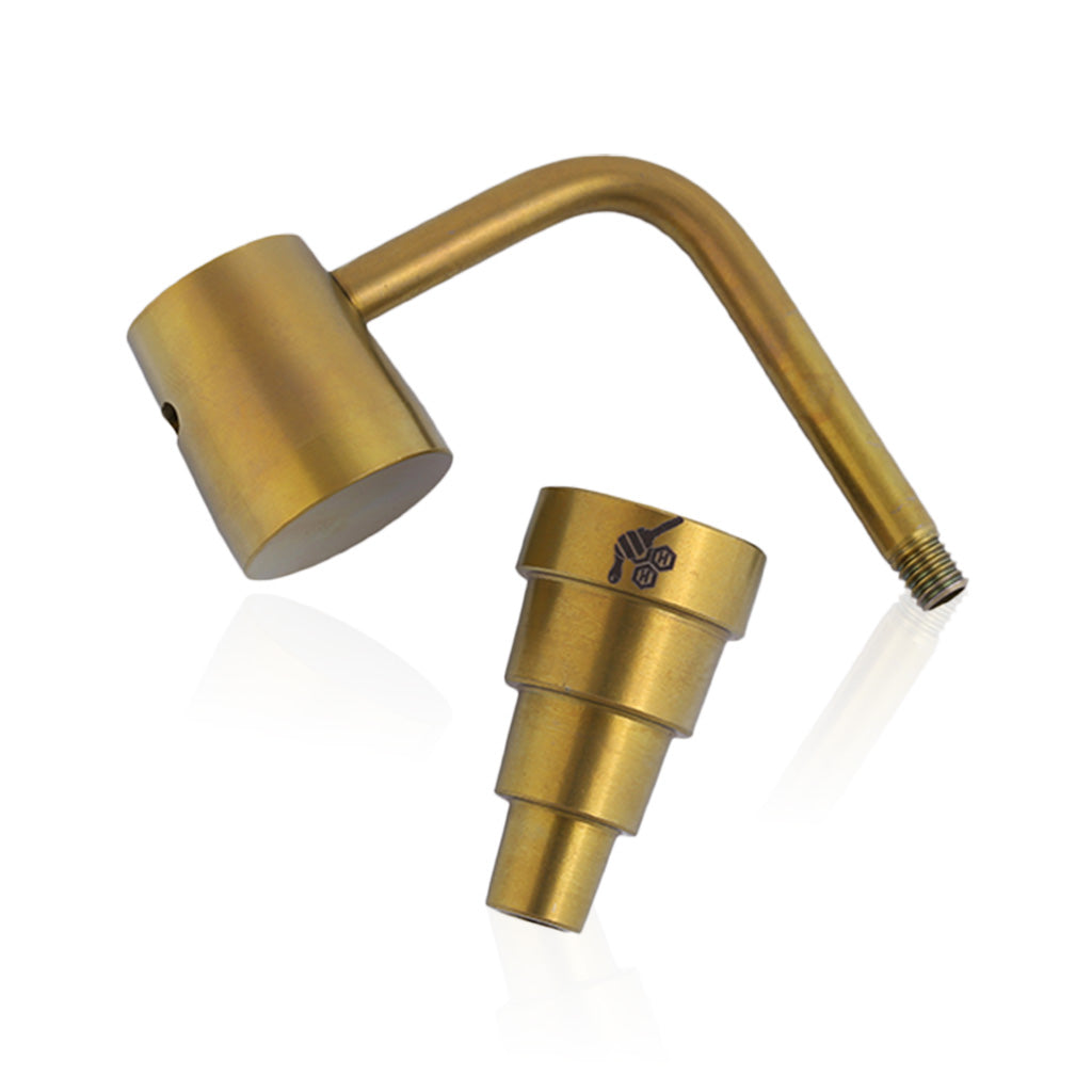 Honeybee Herb Titanium 6 in 1 Long Neck Banger Dab Nail in Gold, Isolated on White