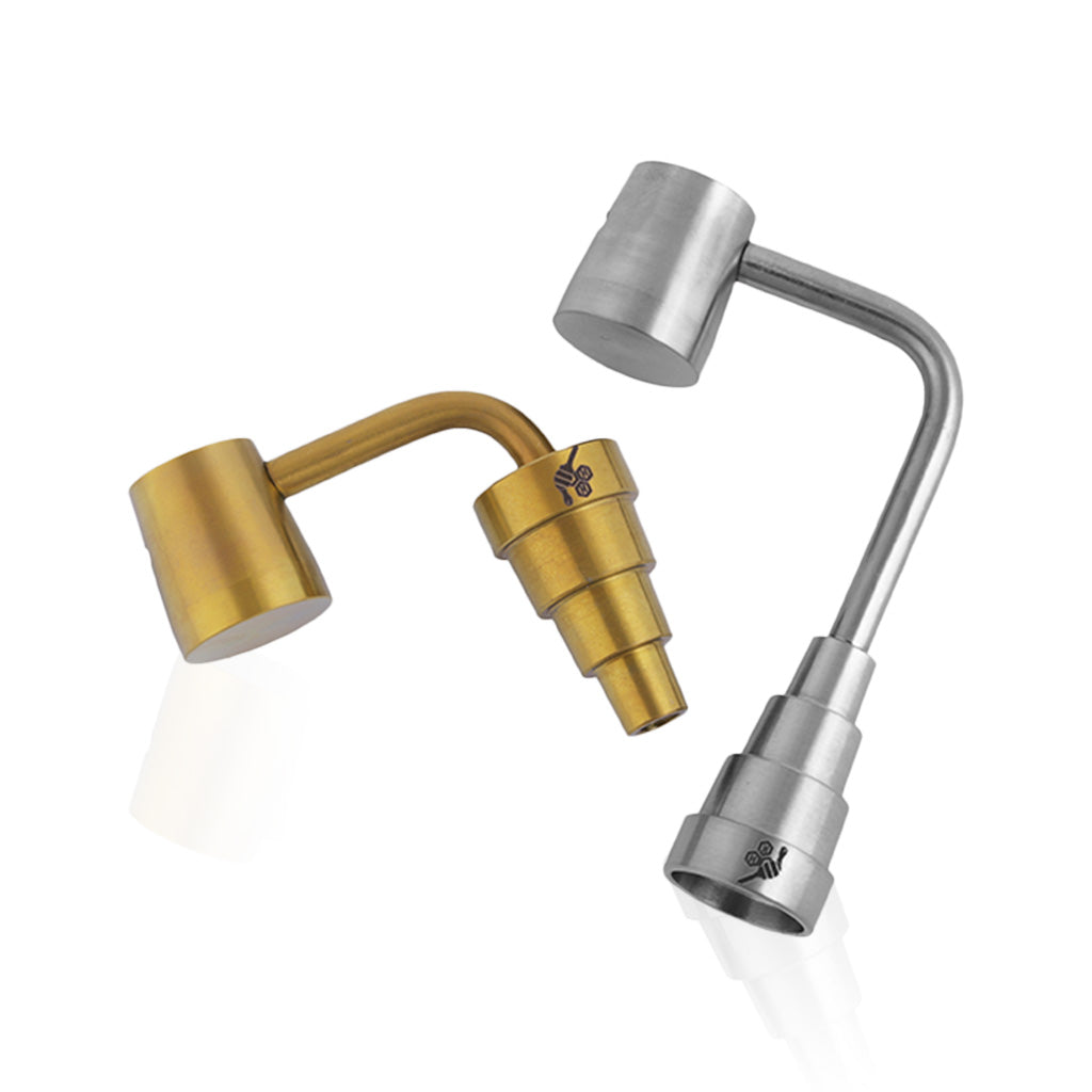 Honeybee Herb Titanium 6 in 1 Long Neck Banger Dab Nails in Gold and Silver