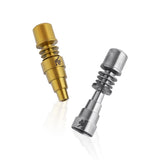 Honeybee Herb Titanium 6-in-1 Skillet E-Nail Dab Nail in Gold and Silver variants, angled view