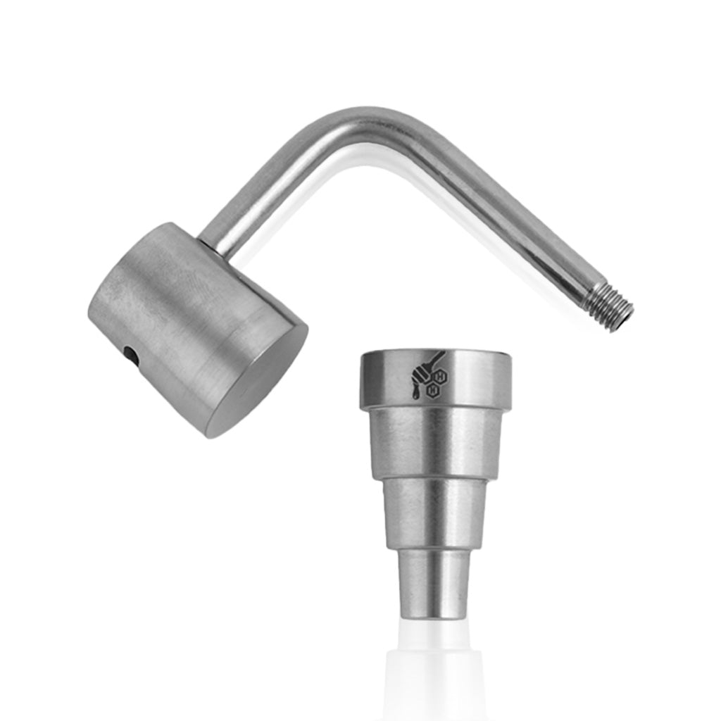 Honeybee Herb Titanium 6 in 1 Long Neck Banger Dab Nail, Silver, Isolated on White